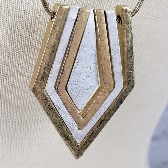 Vintage Chevron Diamond Shape Multi Metal Pendant Unique Slide Adjustments - Picture 2 of 9